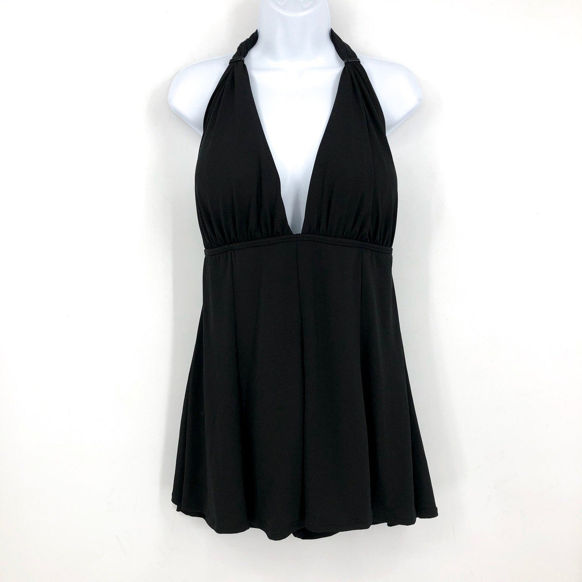 COCO REEF CONTOURS Athena Draped Halter Swim Dress 16-40C/D Black Heritage NWT