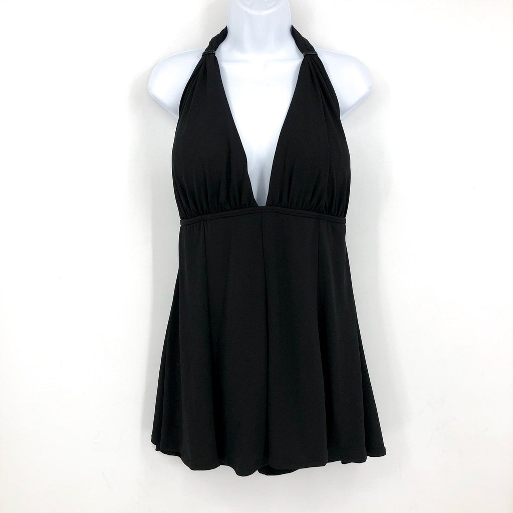 COCO REEF CONTOURS Athena Draped Halter Swim Dress 16-40C/D Black Heritage NWT