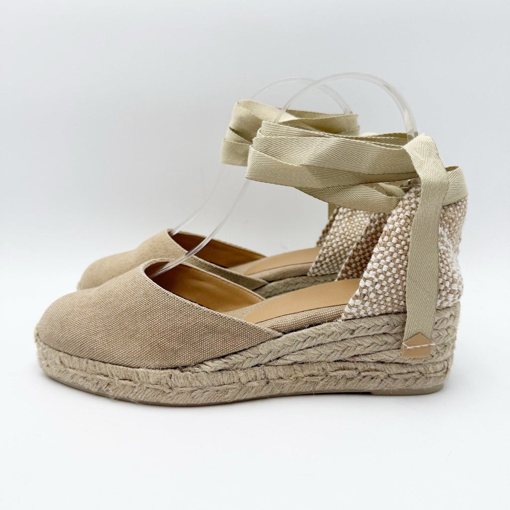 Castaner Womens Carina 3/002 Wedge Sandals US 7.5 EU 38 Natural Beige Canvas NIB
