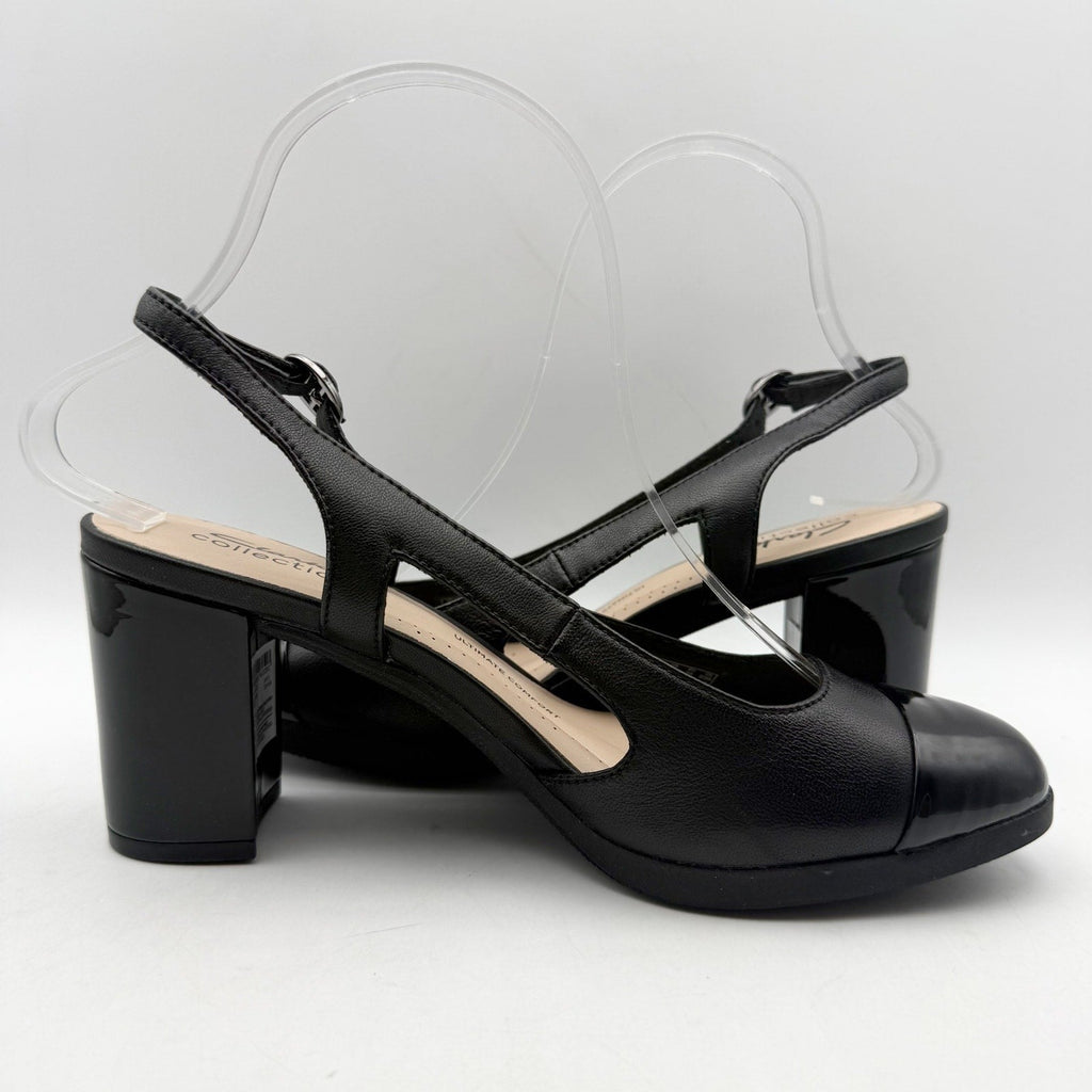 Clarks Womens Bayla Joy Pumps Size 7.5 Black Leather Slingback Heels NWOB