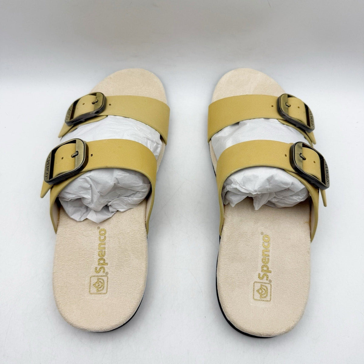 Spenco Womens Vista Slip On Sandals Size 7.5 WIDE Yellow Leather Comfort NIB