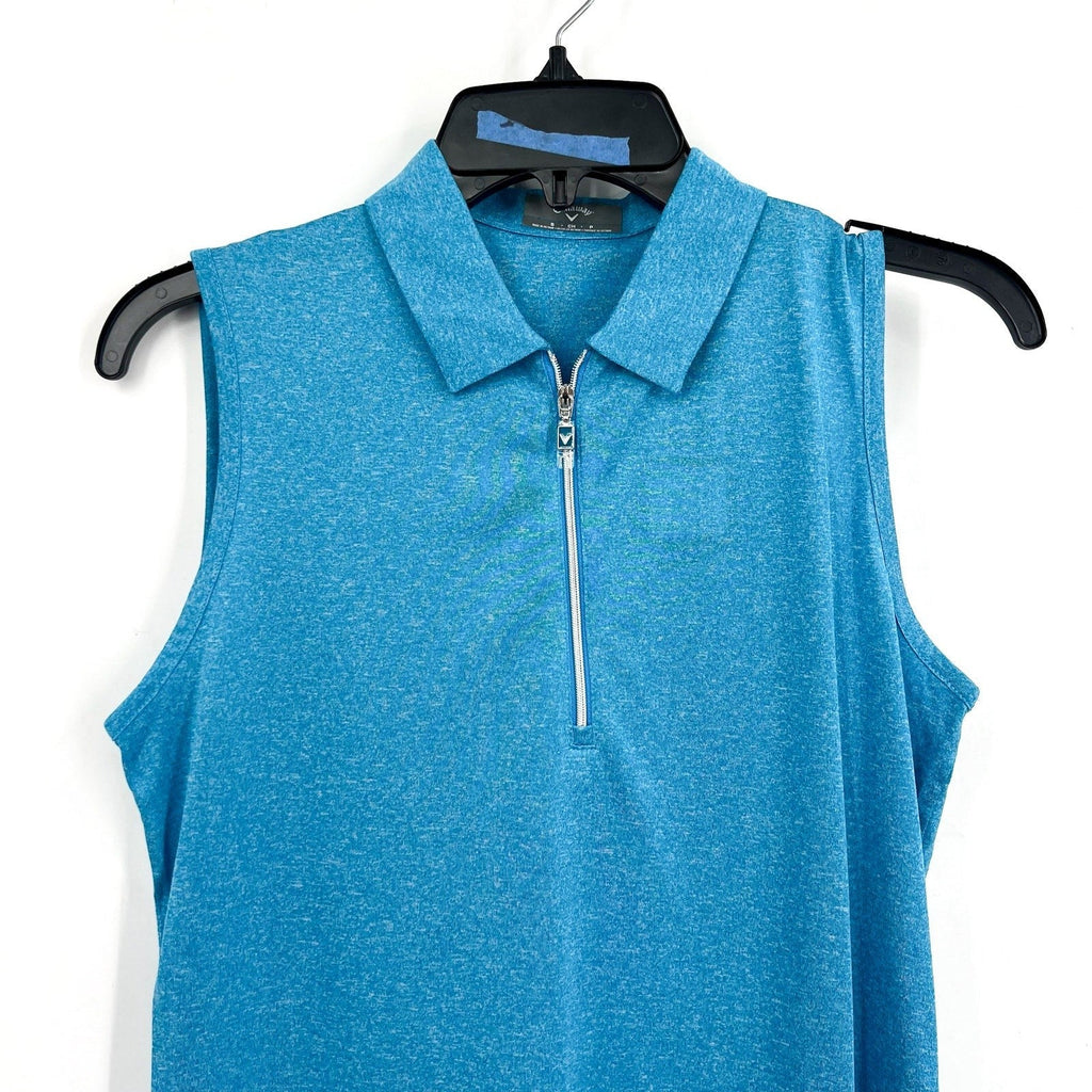 CALLAWAY Womens Polo Shirt Small Vivid Blue Heather 1/4 Zip Sleeveless NWT