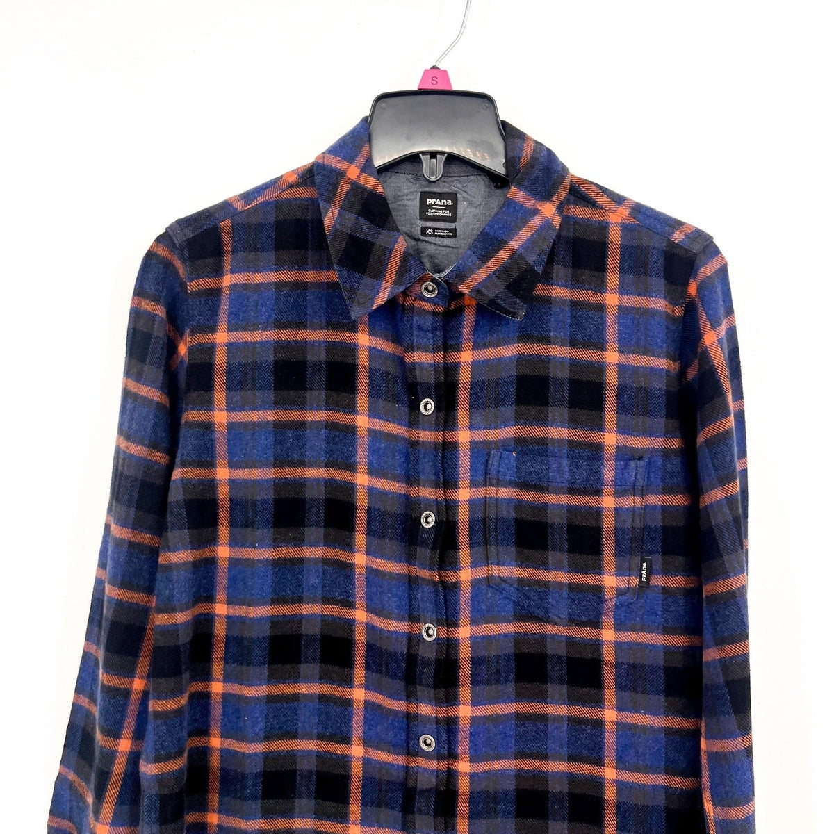 PRANA Women's Golden Canyon Flannel Shirt Large Rich Sapphire Plaid NWT