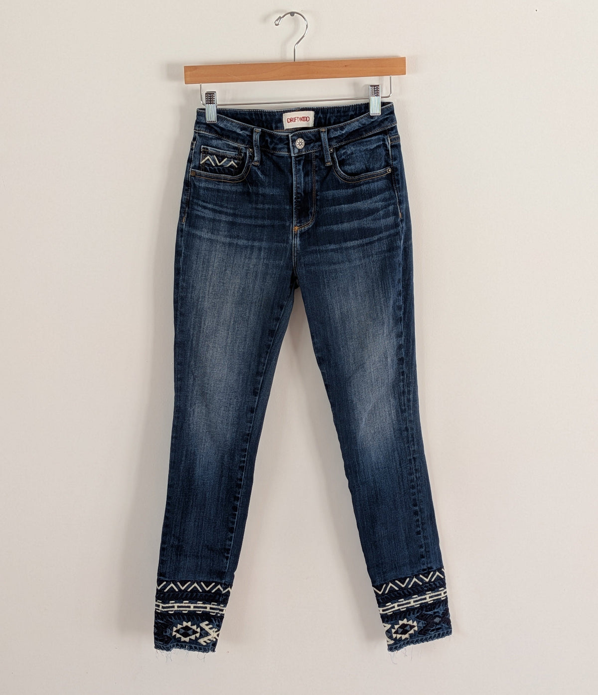 Driftwood Jackie High Rise Embroidered Cuff Jeans - 25
