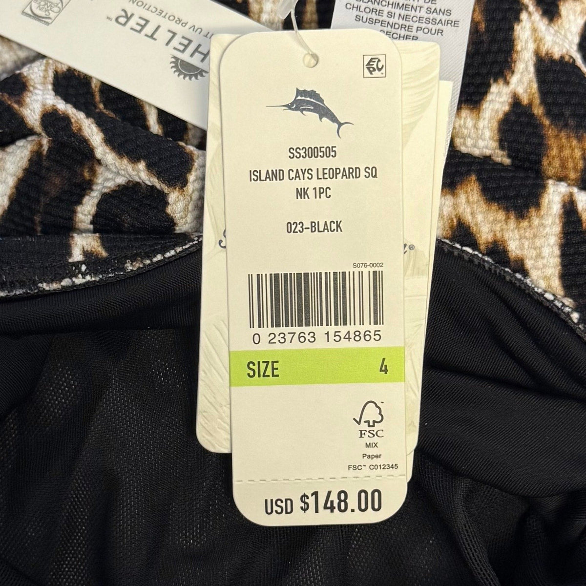 TOMMY BAHAMA Women's Island Cays Leopard One-Piece Swimsuit Size 4 Black Tan NWT