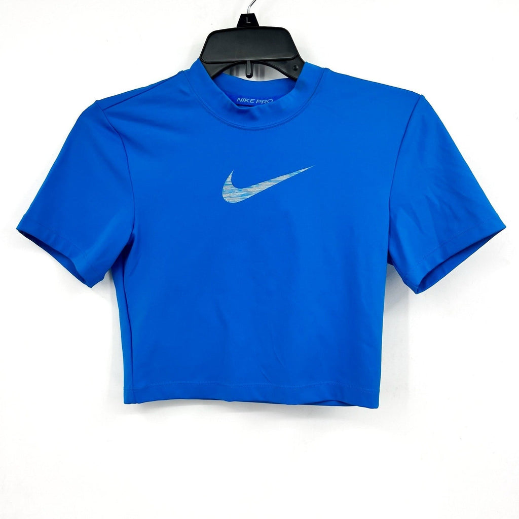 NIKE PRO Women's Dri-FIT Short-Sleeve Cropped Top XS Royal Blue Tee NWT