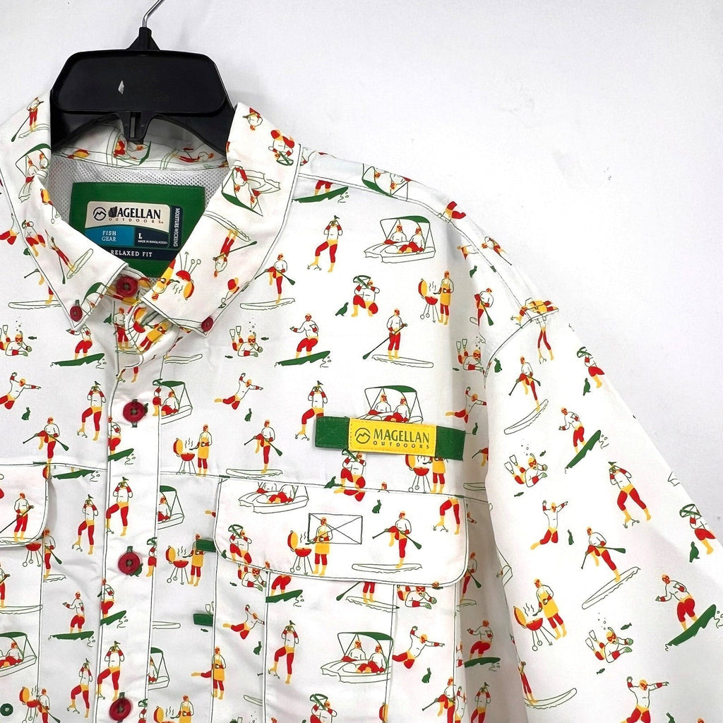 MAGELLAN OUTDOORS Laguna Madre Luchadores Fishing Shirt Large White Multi NWOT