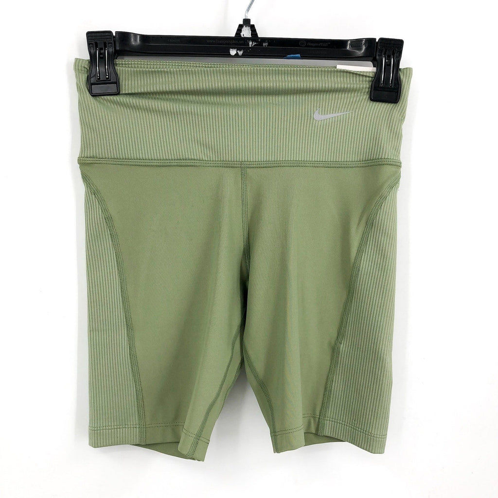NIKE Womens Tight Athletic Running Shorts XS Olive Green Mid-Rise Ribbed NWT