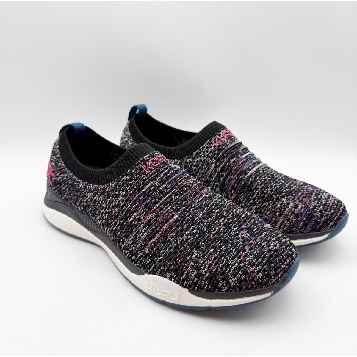 Kuru Womens Stride Casual Sneakers Size 7.5 Jet Black Confetti Knit Slip On NWOB