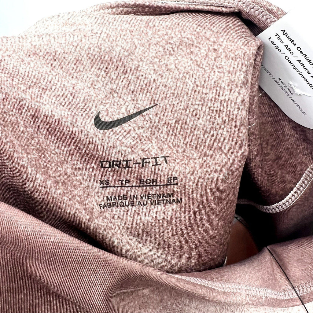 NIKE Womens One Dri Fit High Rise Leggings XS Pink Print Smokey Mauve NWT