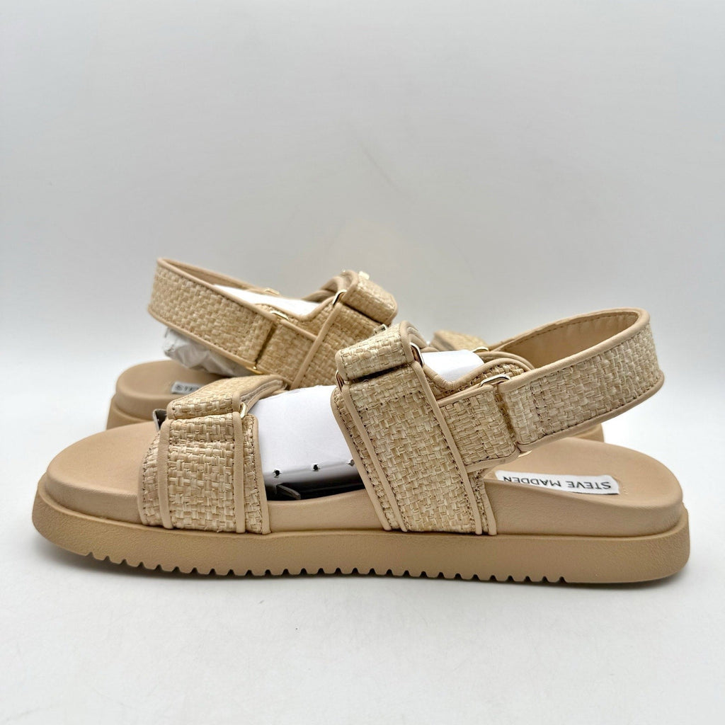 Steve Madden Womens Mona Sandals Size 9.5 M Tan Brown Raffia NIB