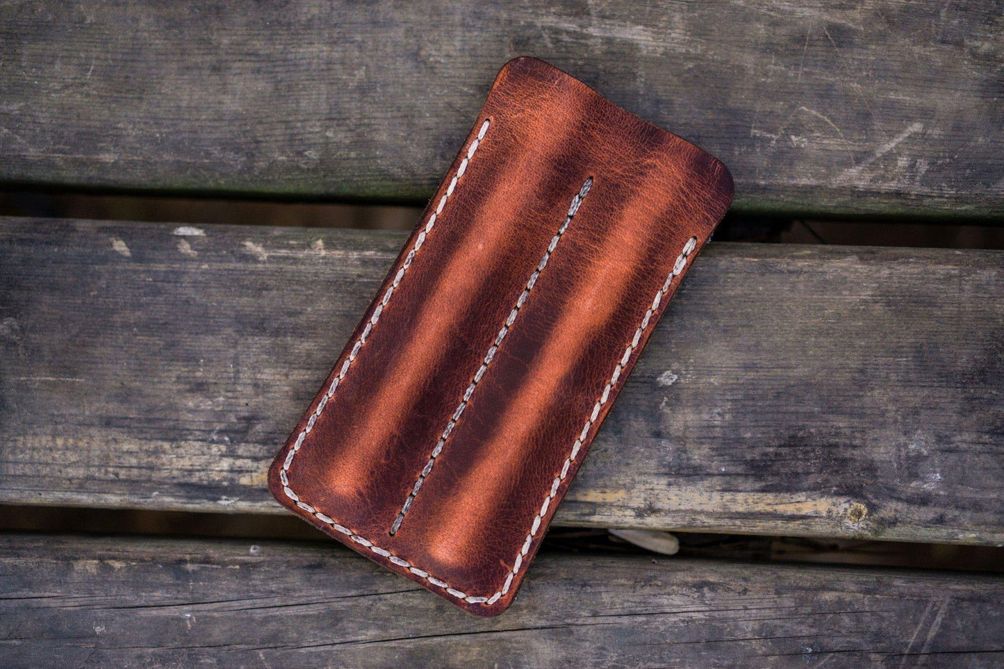 Leather Double Fountain Pen Case / Pen Sleeve - Crazy Horse Orange