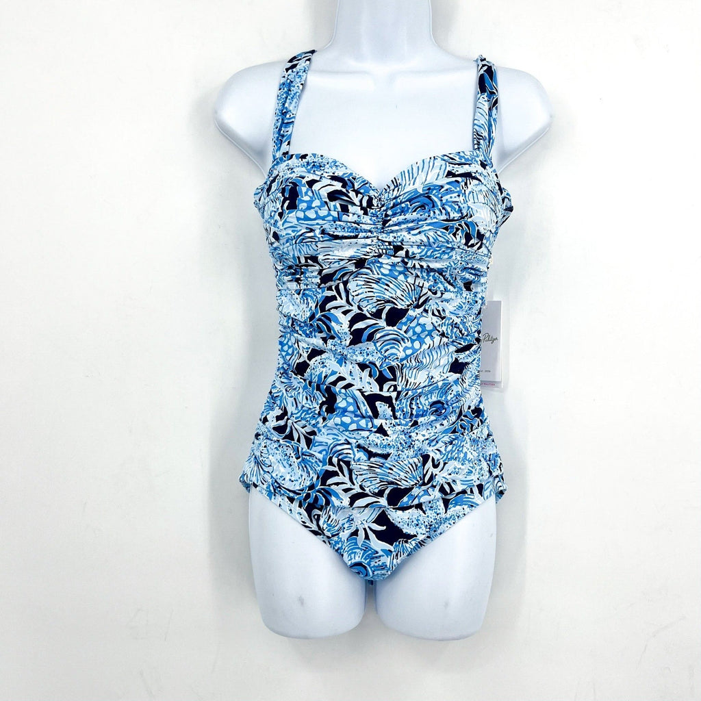 LILLY PULITZER Solaria One-Piece Swimsuit Size 12 Blue Coastal Constellation NWT