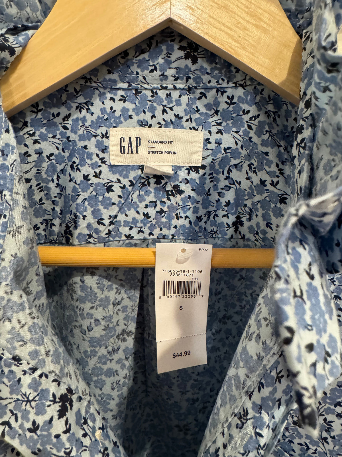 Marlow - Gap Brand New Mens Ruffle Collar Shirt - Short Sleeve -Blue Floral -