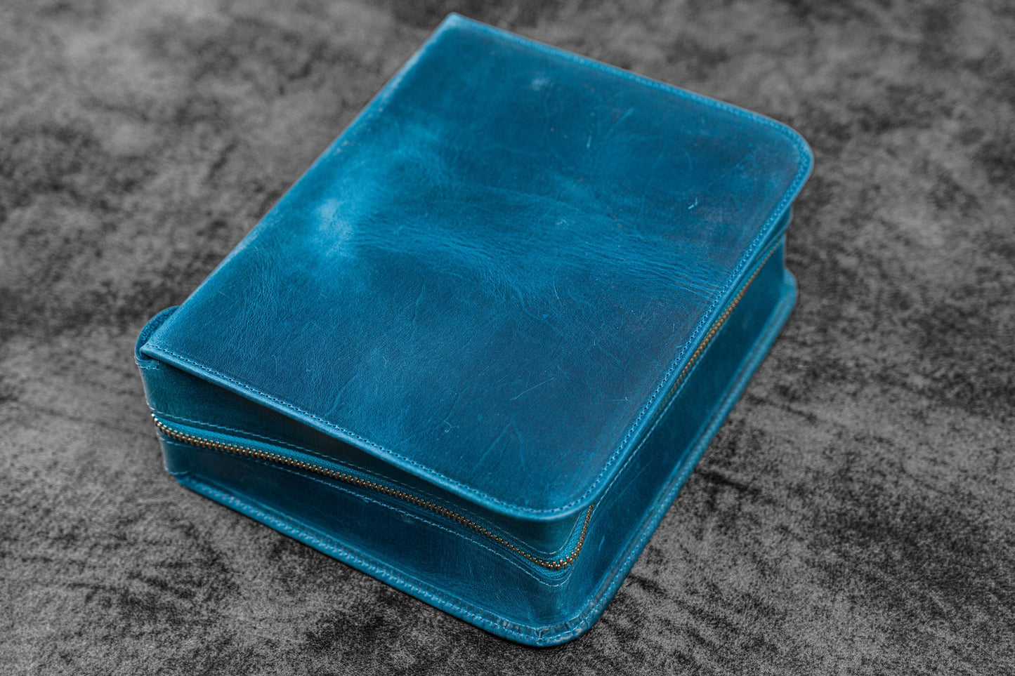 Leather Zippered 40 Slots Pen Case - C.H. Ocean Blue