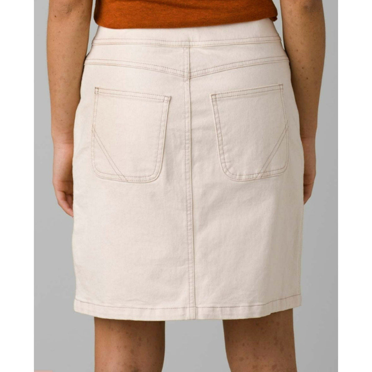 PRANA Womens Broadway Denim Skirt Size 8 Natural Cream Knee Length Stretch NWT