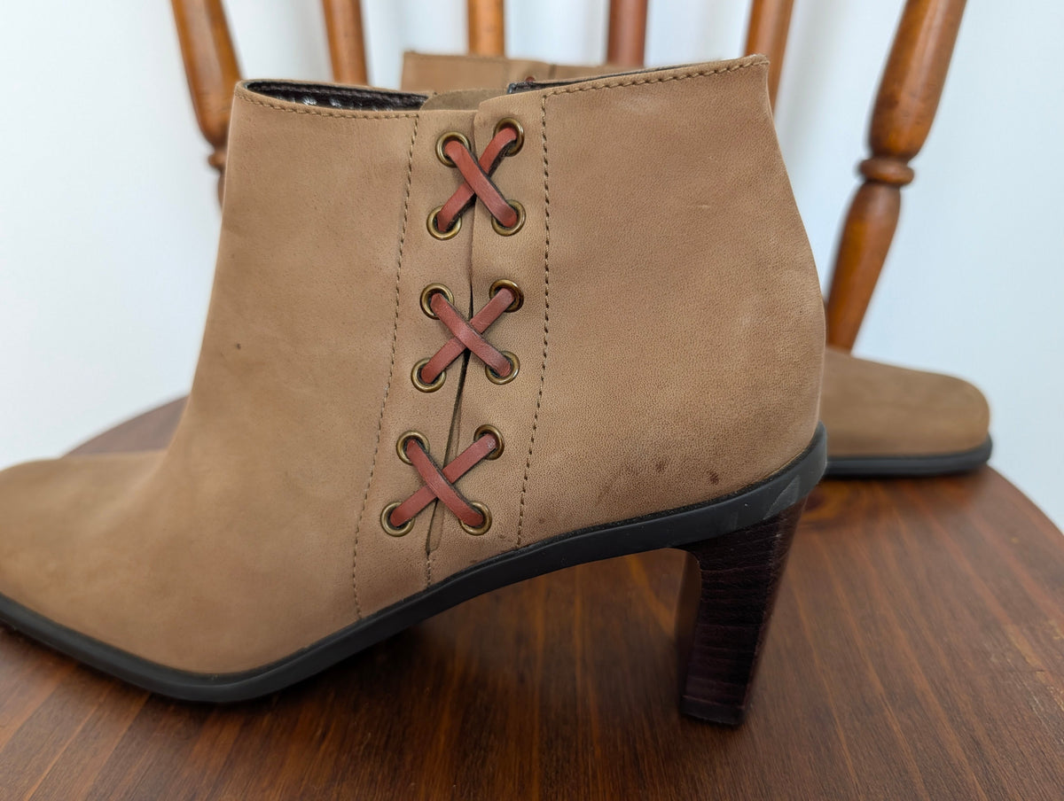 Etienne Aigner Saddle Heels Booties Leather Lace Up Side - 7.5 M
