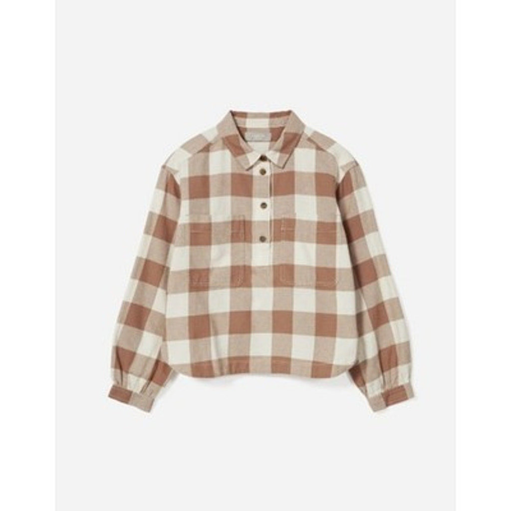 Everlane Womens Flannel Popover Top XS Tan White Plaid Organic Cotton NWOT