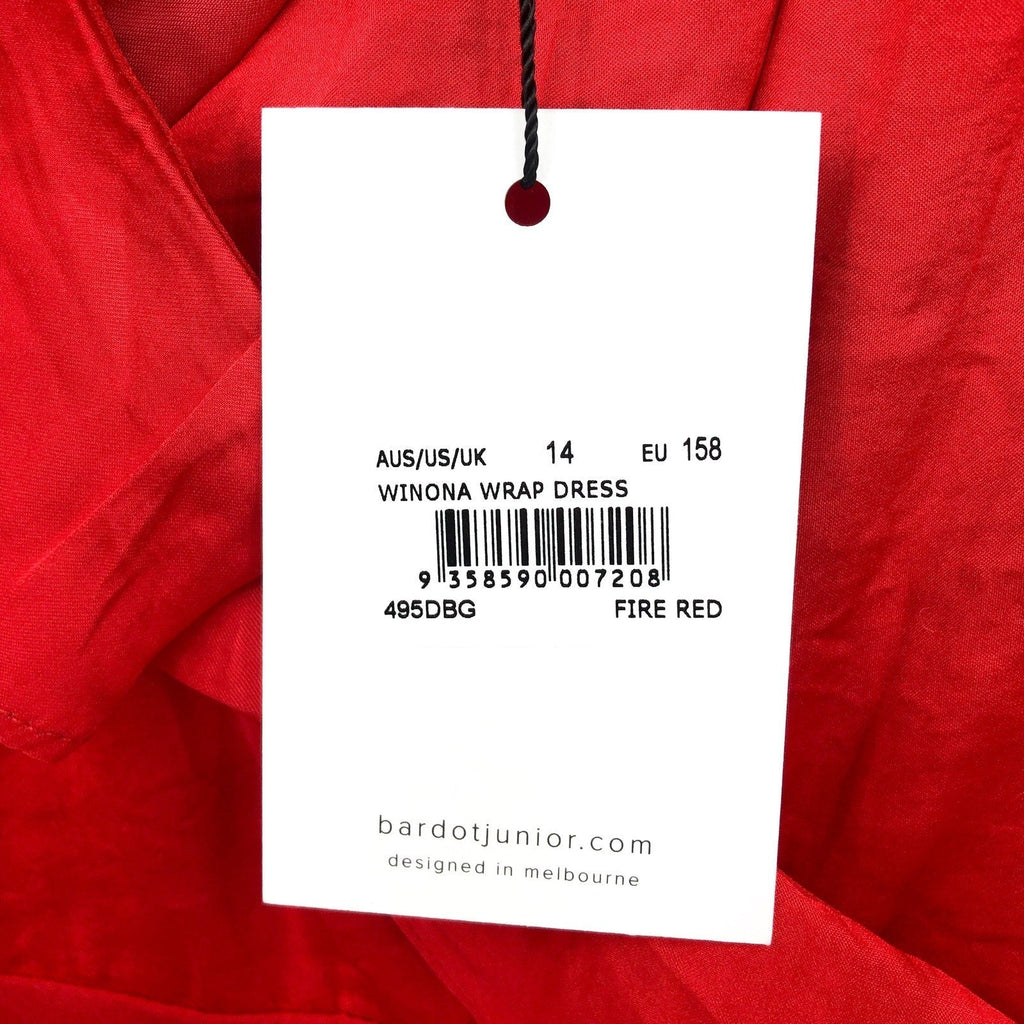 BARDOT Girl's Winona Wrap Dress Size 14 Fire Red Long Sleeve Ruffle NWT