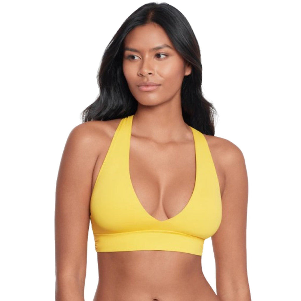 LAUREN RALPH LAUREN Twist X Back Bikini Top Size 4 Bright Yellow Beach Club NWOT