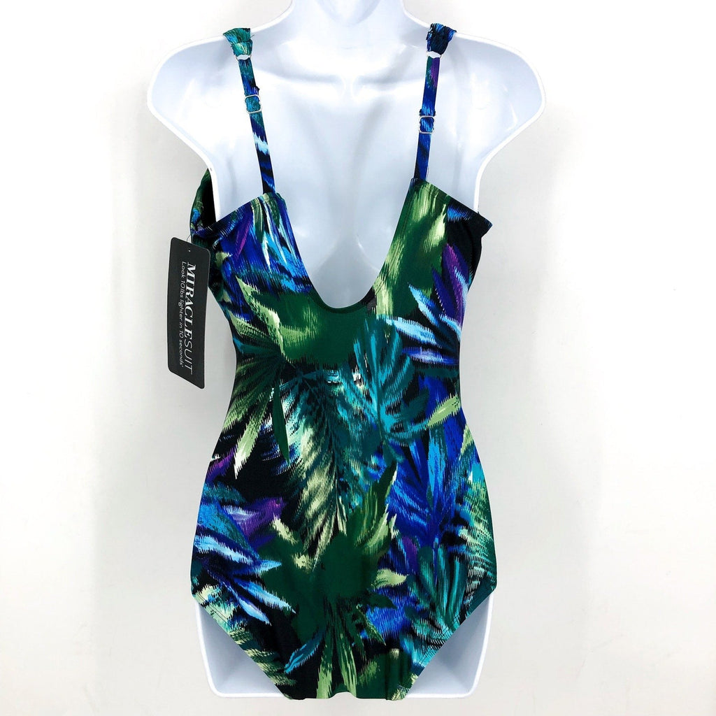 MIRACLESUIT Women's Siren One Piece Swimsuit Size 12 Useppa Blue Black NWT