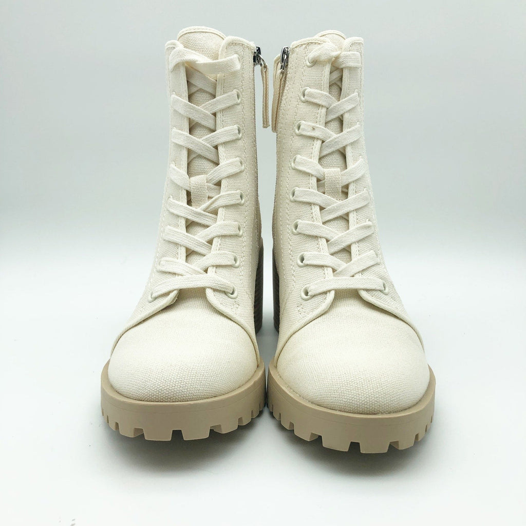 Dolce Vita Womens Combat Boots Size 7 Stacked Heel Off White Canvas NWOB