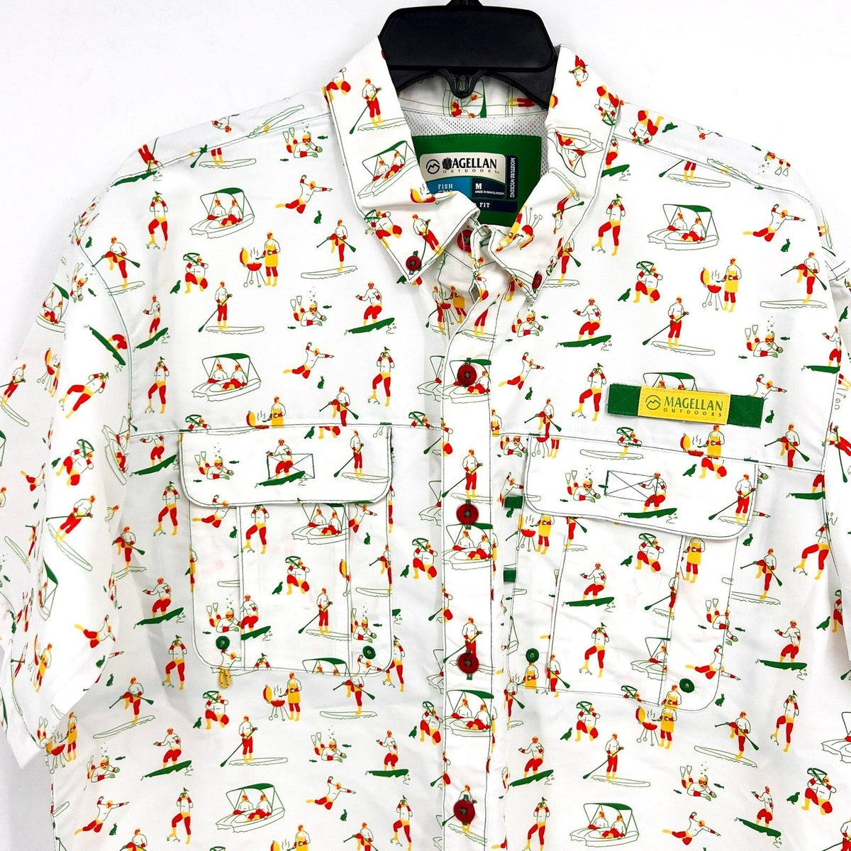 MAGELLAN OUTDOORS Laguna Madre Luchadores Fishing Shirt Medium White Multi NWOT