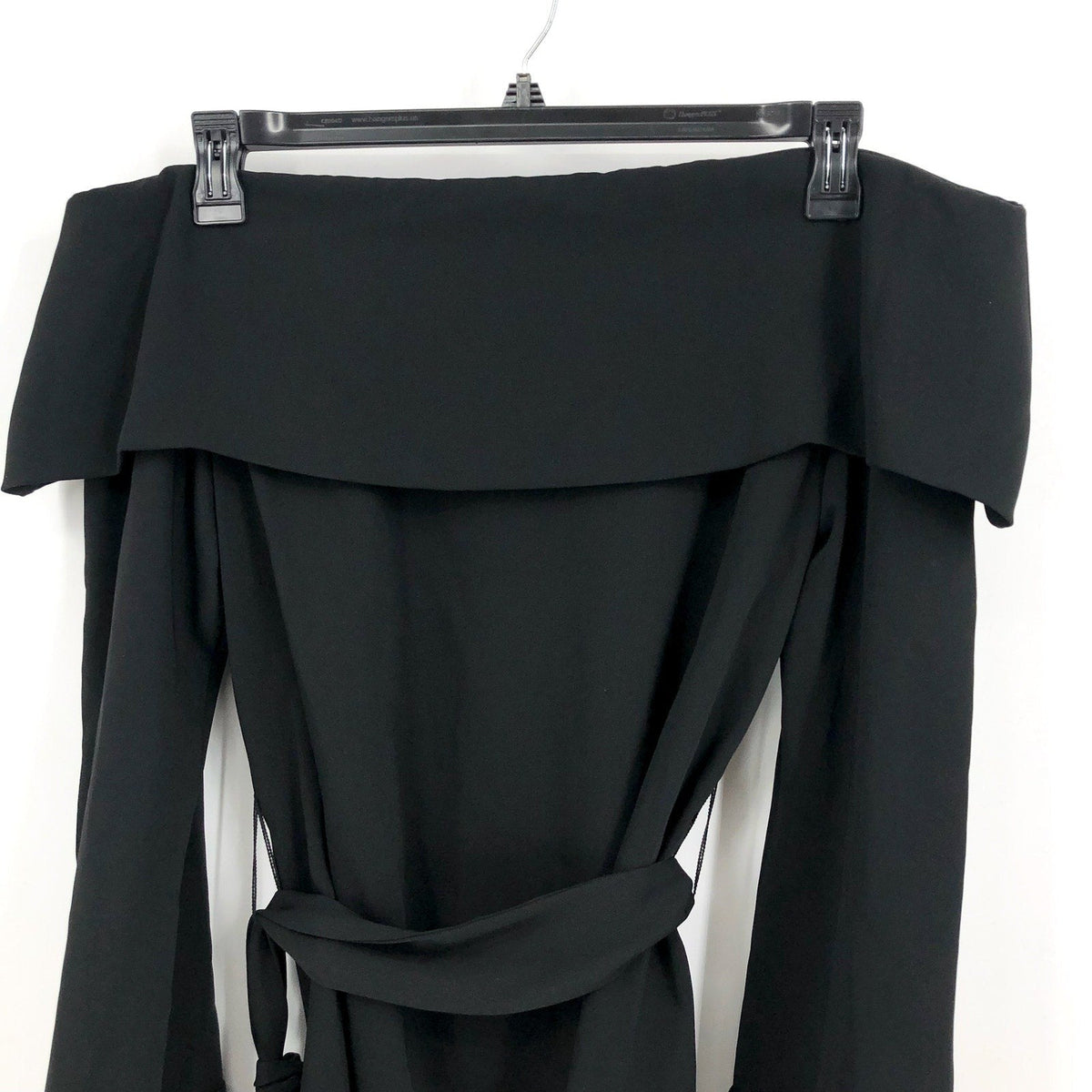 TRINA TURK Womens Lyndi Off-the-Shoulder Top Size 8 Black Long Sleeve Belted NWT