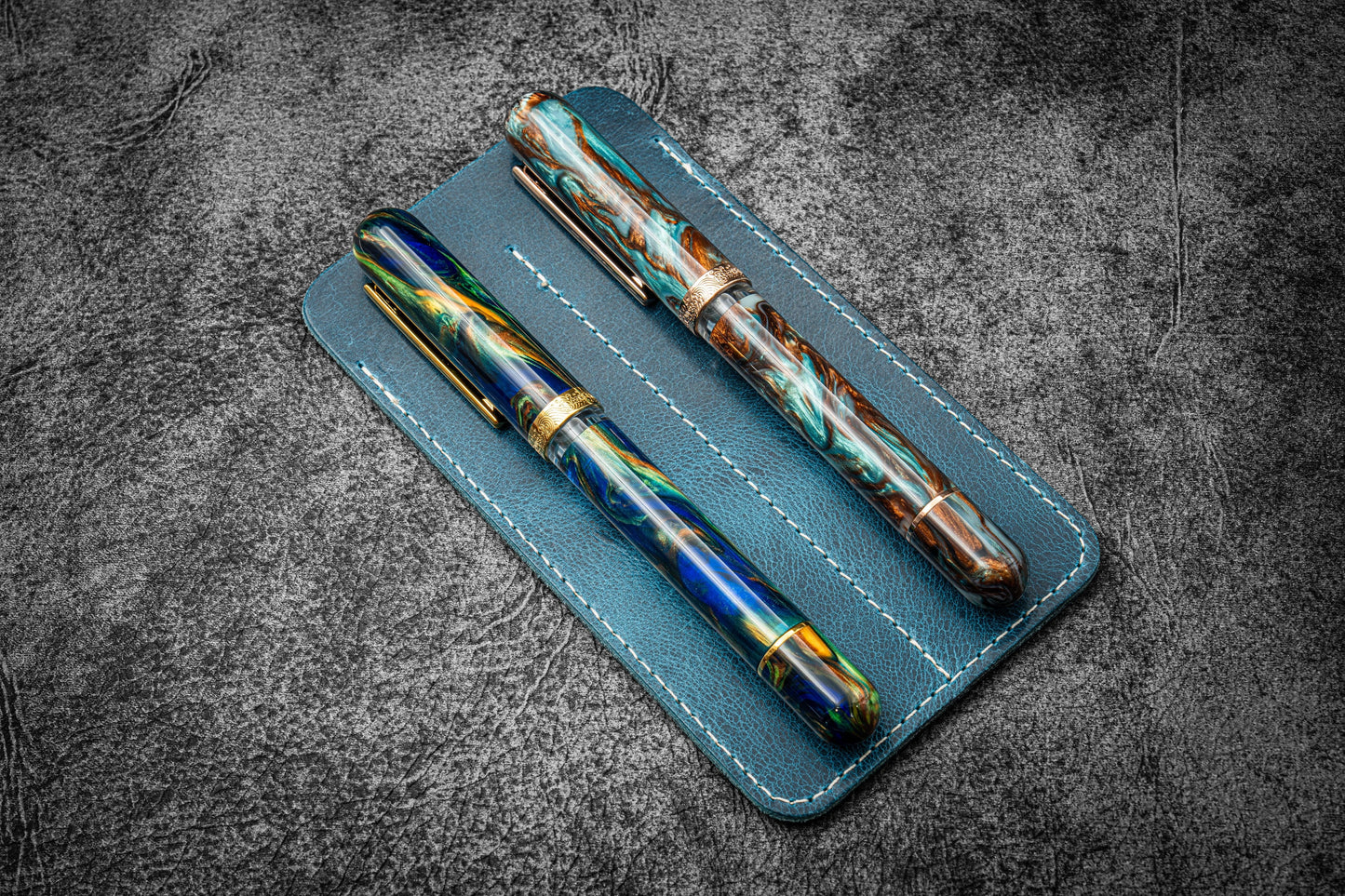 Leather Double Fountain Pen Sleeve / Pen Pouch - Multiple Colors