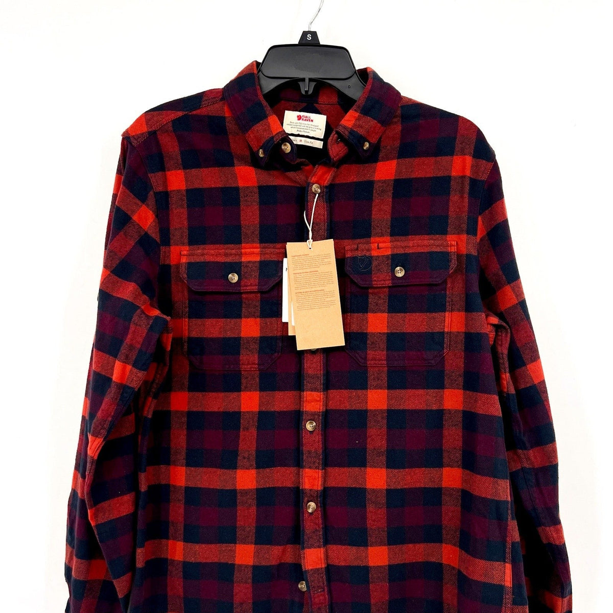 FJALLRAVEN Men's Skog Flannel Shirt Medium Slim Fit Navy Blue Red Plaid NWT