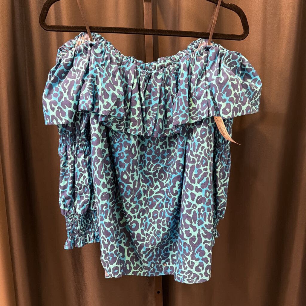 Lilly Pulitzer Ruffle OTS 3/4 Slv Leopard TOPS L