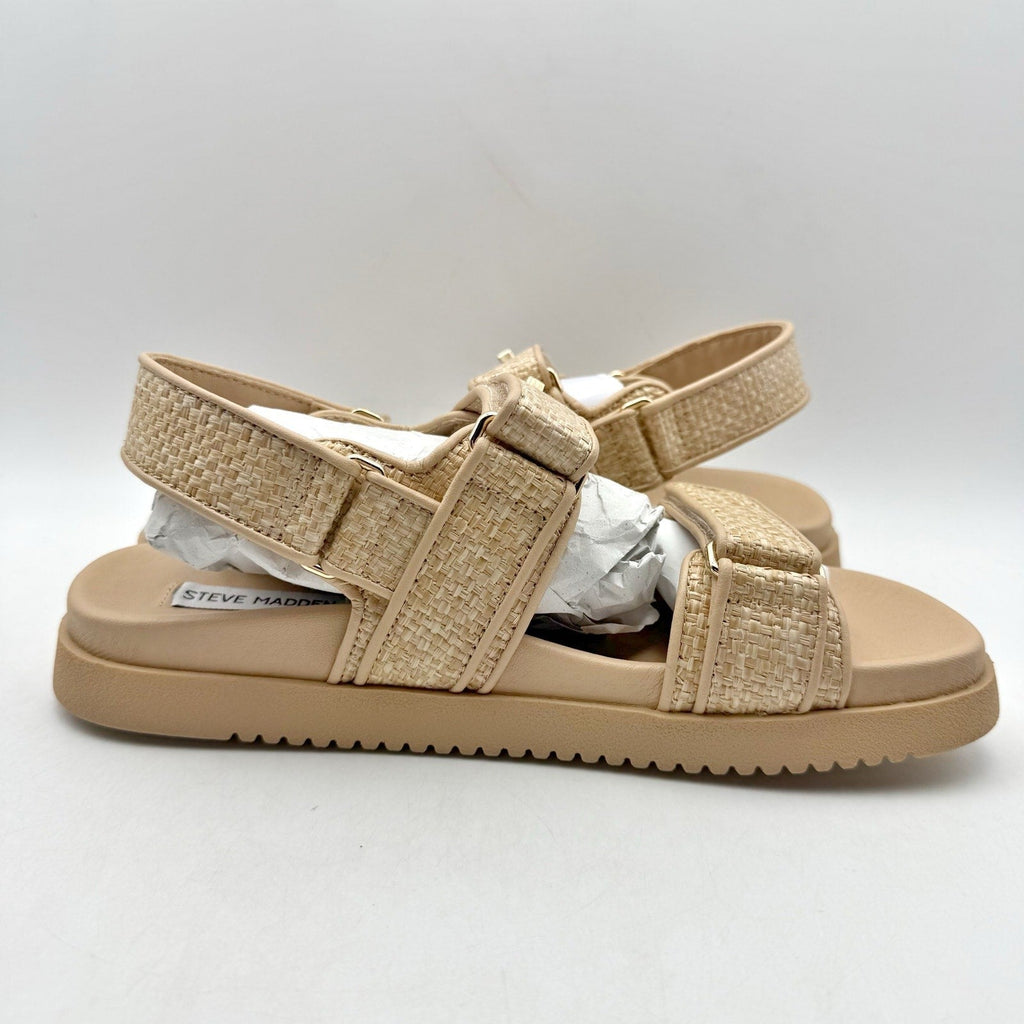 Steve Madden Womens Mona Sandals Size 9.5 M Tan Brown Raffia NIB