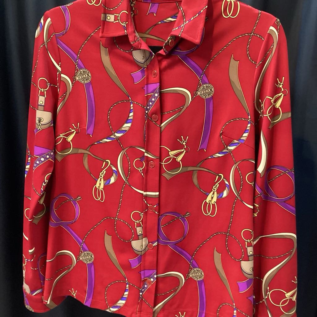 J McLaughlin Nylon Button Up Print TOPS Small