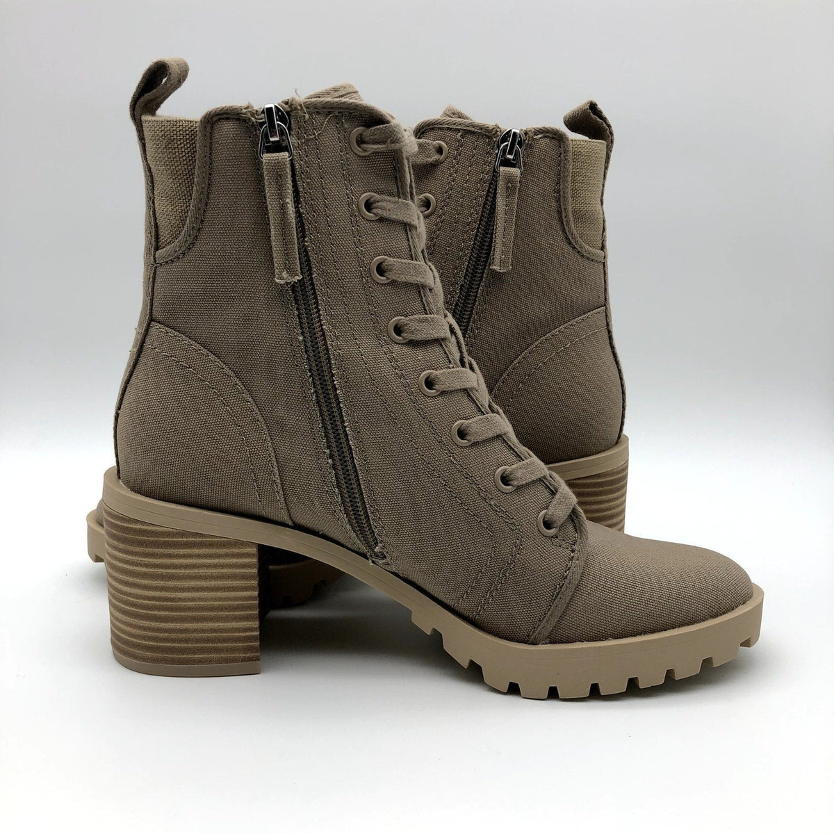 Dolce Vita Womens Combat Boots Size 8 Tan Canvas Stacked Heel NWOB