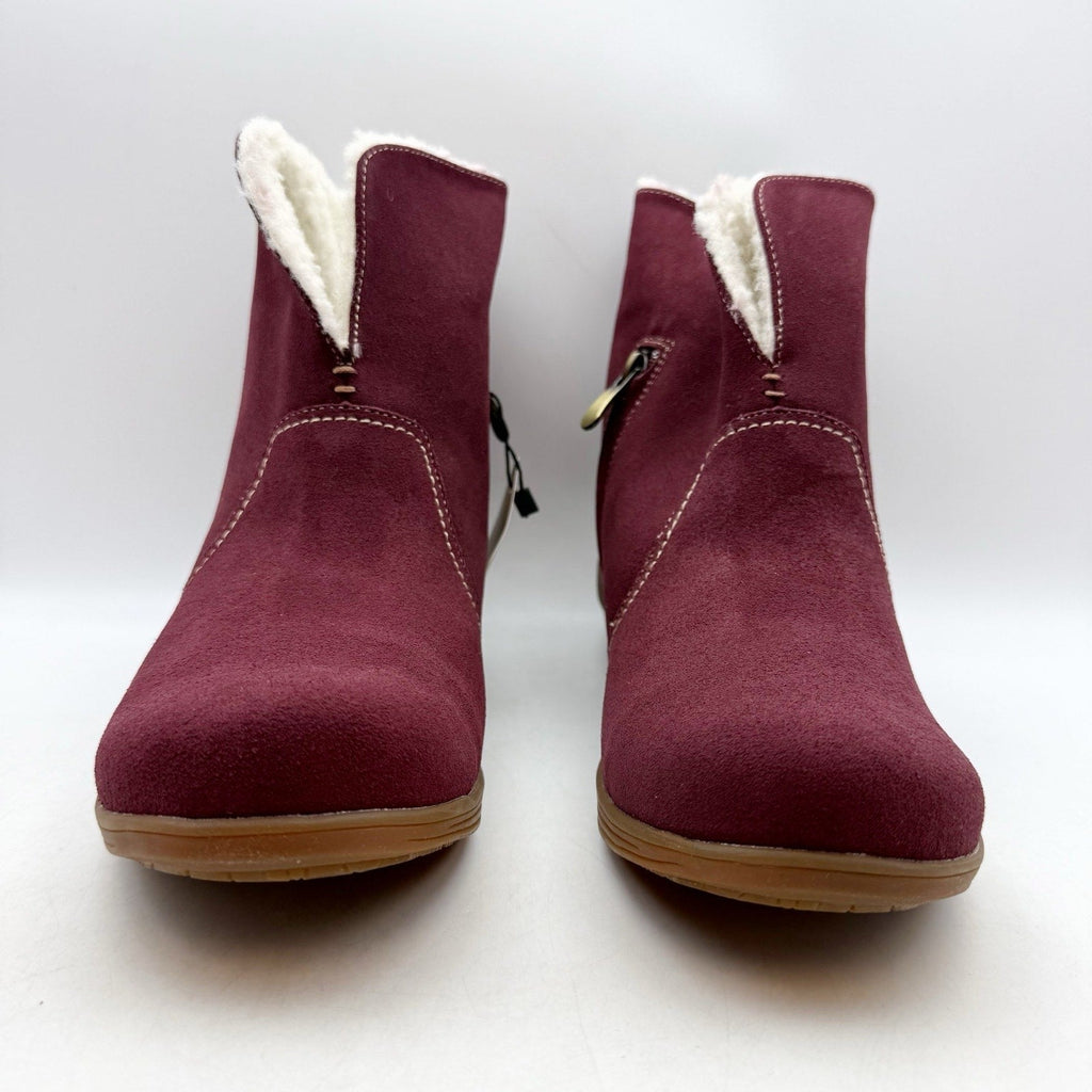 Spenco Womens Sun Valley Ankle Boots Size 6.5 Red Burgundy Suede Sherpa Line NIB