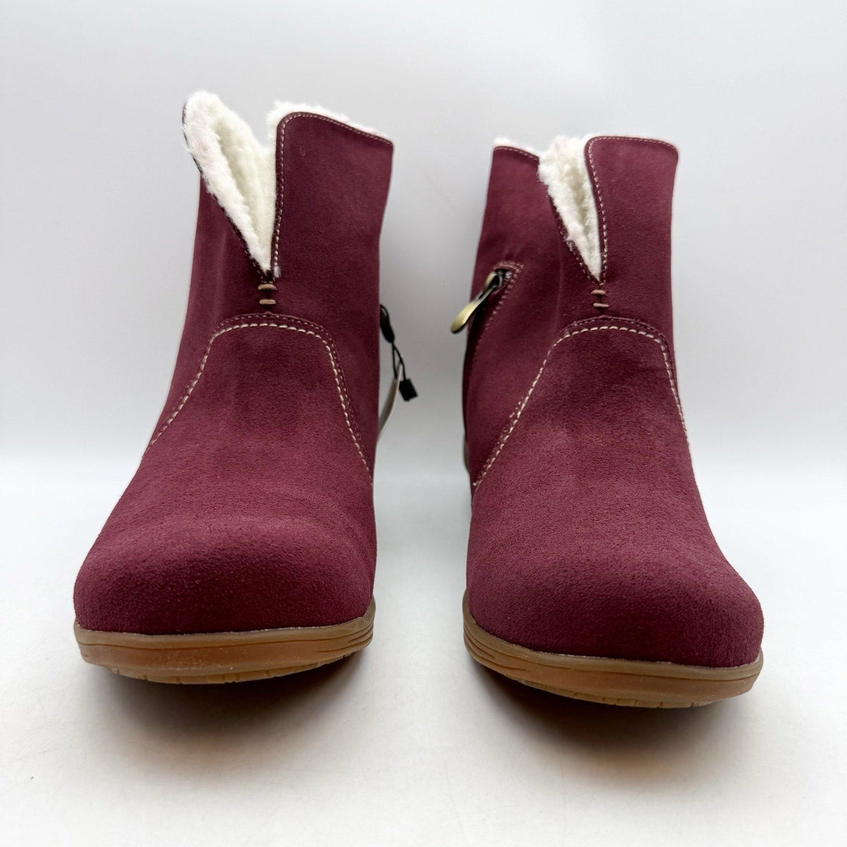 Spenco Womens Sun Valley Ankle Boots Size 6.5 Red Burgundy Suede Sherpa Line NIB