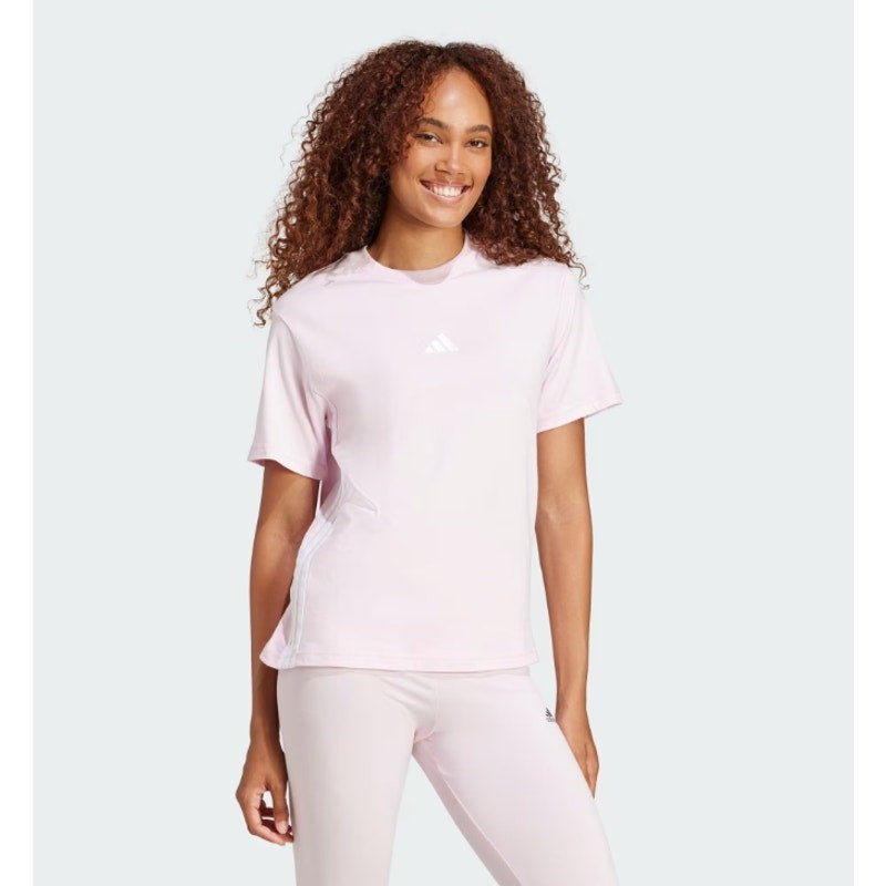 ADIDAS Women's Essentials 3-Stripes Cotton Tee XS Pink White Short Sleeve NWT