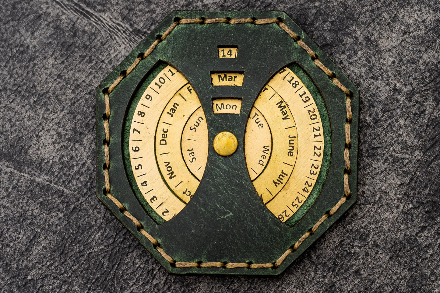 Leather and Brass Perpetual Calendar - Octagon