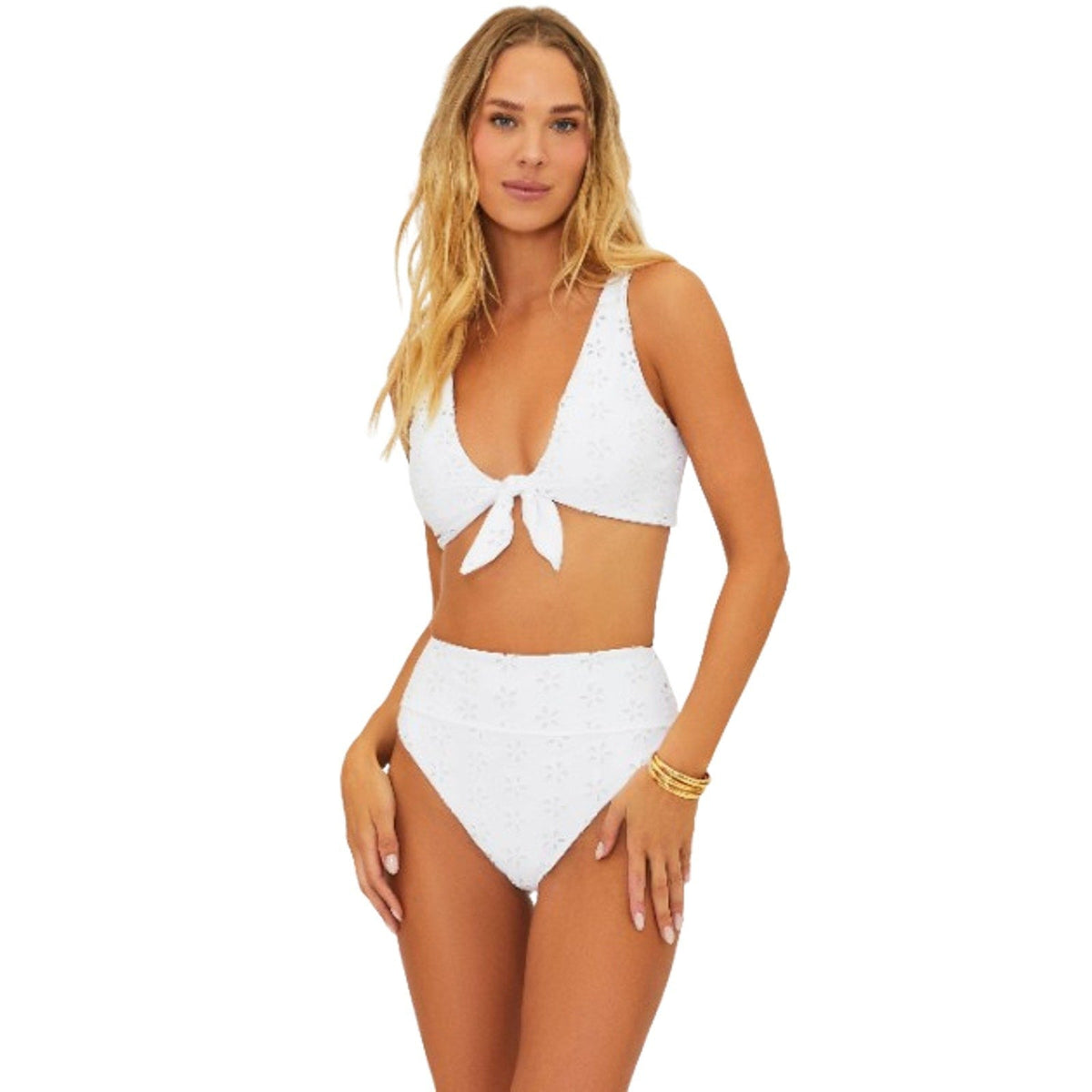BEACH RIOT Women's Hazel Eyelet Bikini Bottom Large White Magnolia NWT