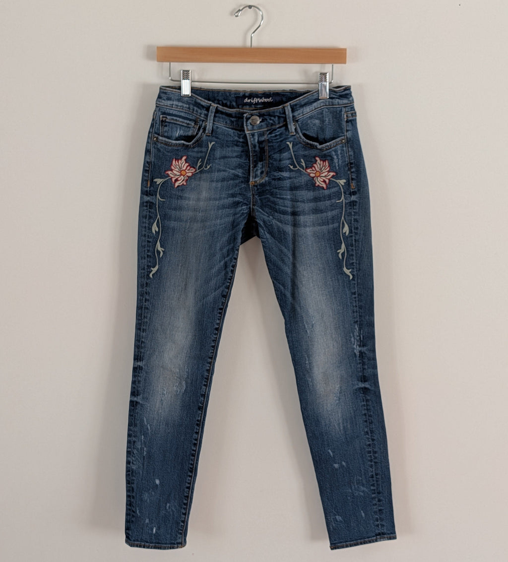 Driftwood Floral Embroidered Straight Leg Jeans - 29