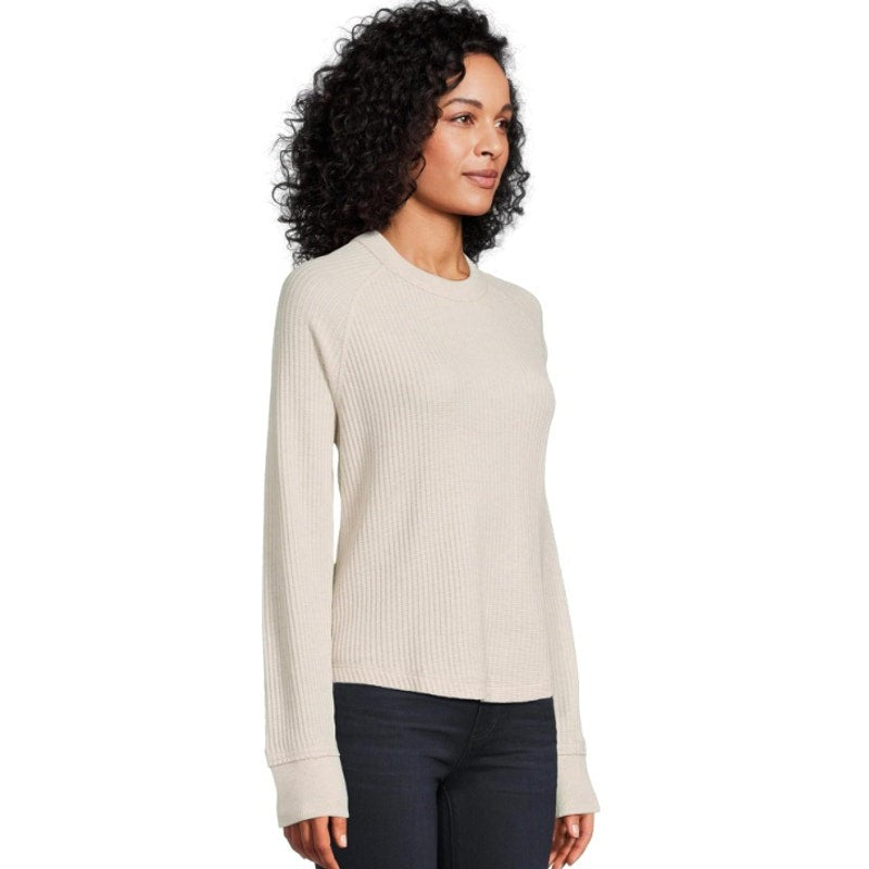 FAHERTY Women's Legend Waffle Layering Crew Shirt Small Oatmeal Cream NWT