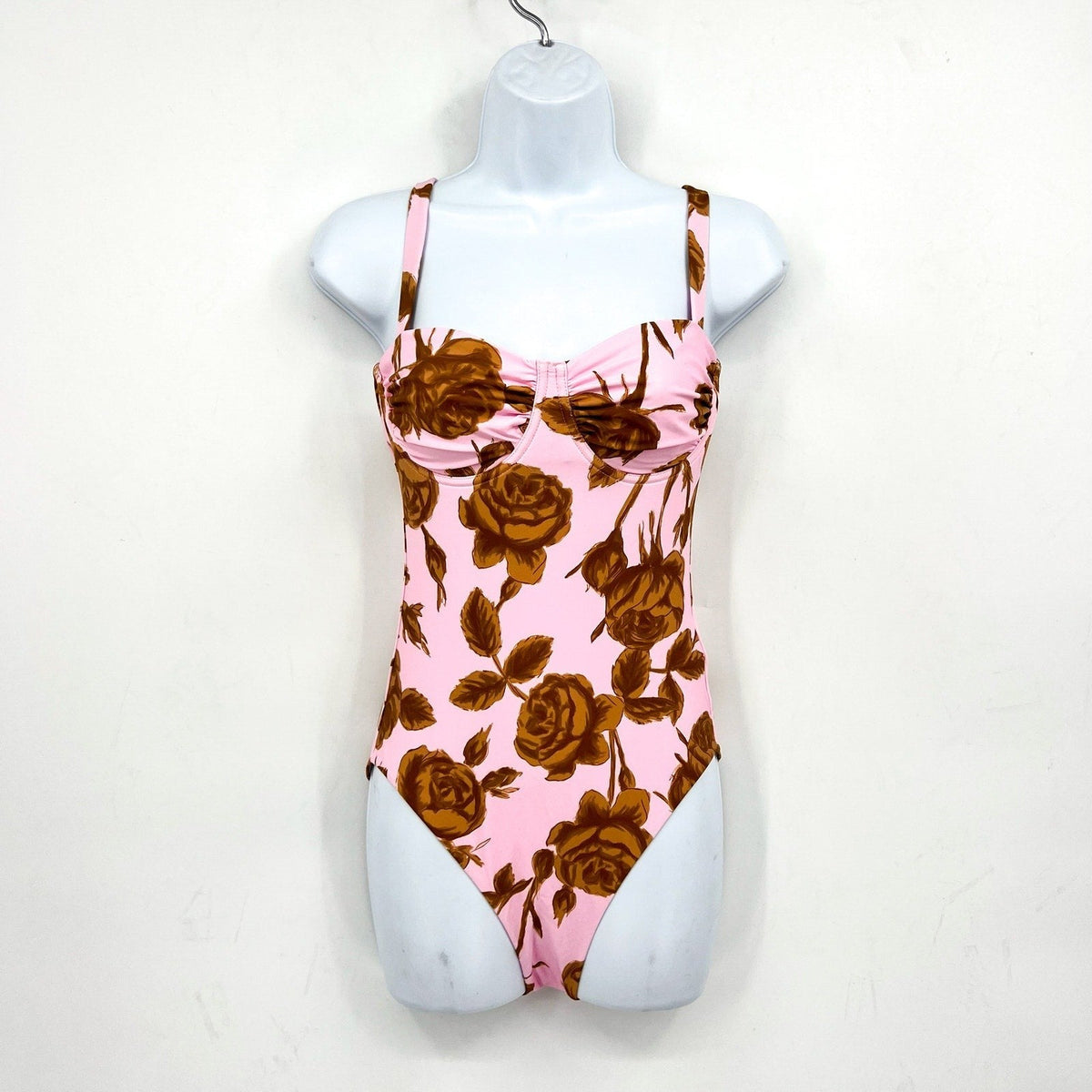 SEAFOLLY Rococo Underwire One Piece Swimsuit Size 8 Pink Blossom Ruched NWT