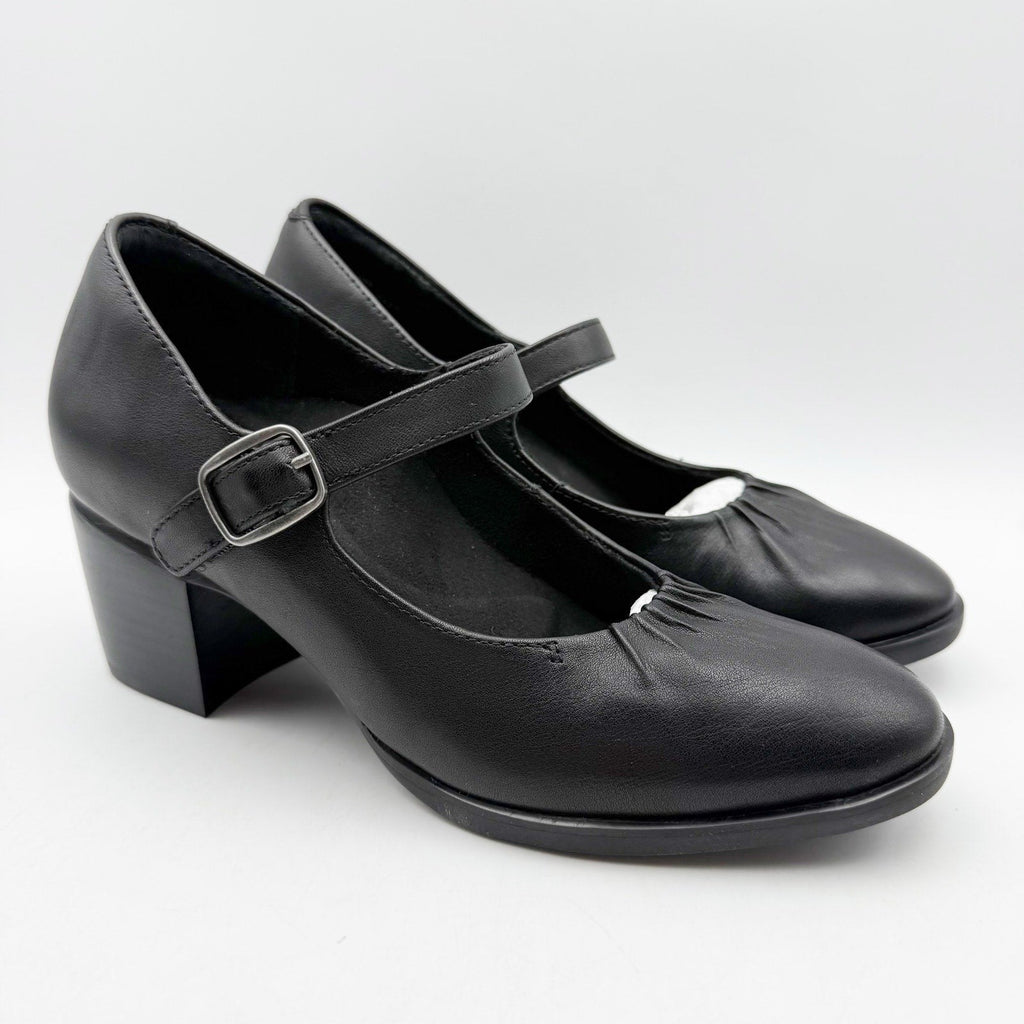 Aetrex Womens Sara Mary Jane Pumps EU 36 US 6-6.5 Black Leather Heels NIB