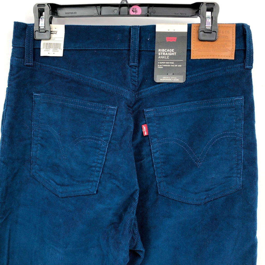 LEVI'S Ribcage Straight Ankle Corduroy Pants 29x27 US 8 Sea Blue 79755-0025 NWT