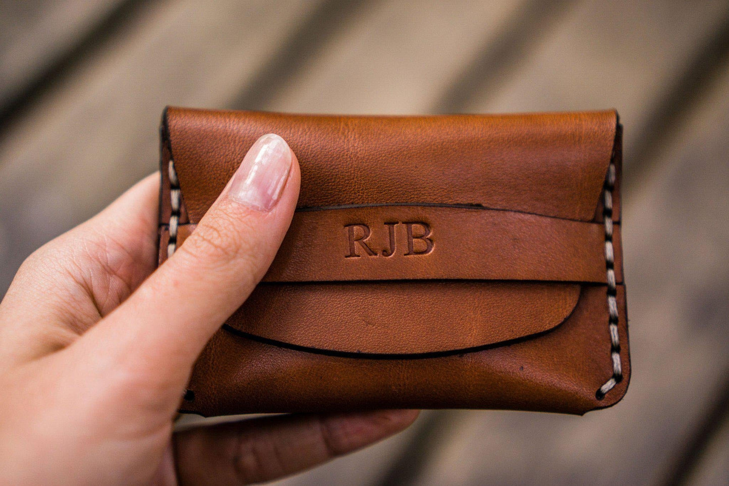 No.36 Personalized Basic Flap Handmade Leather Wallet - Brown