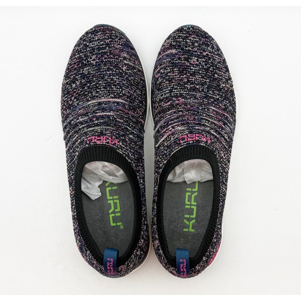 Kuru Womens Stride Casual Sneakers Size 8 Jet Black Confetti Knit Slip On NWOB