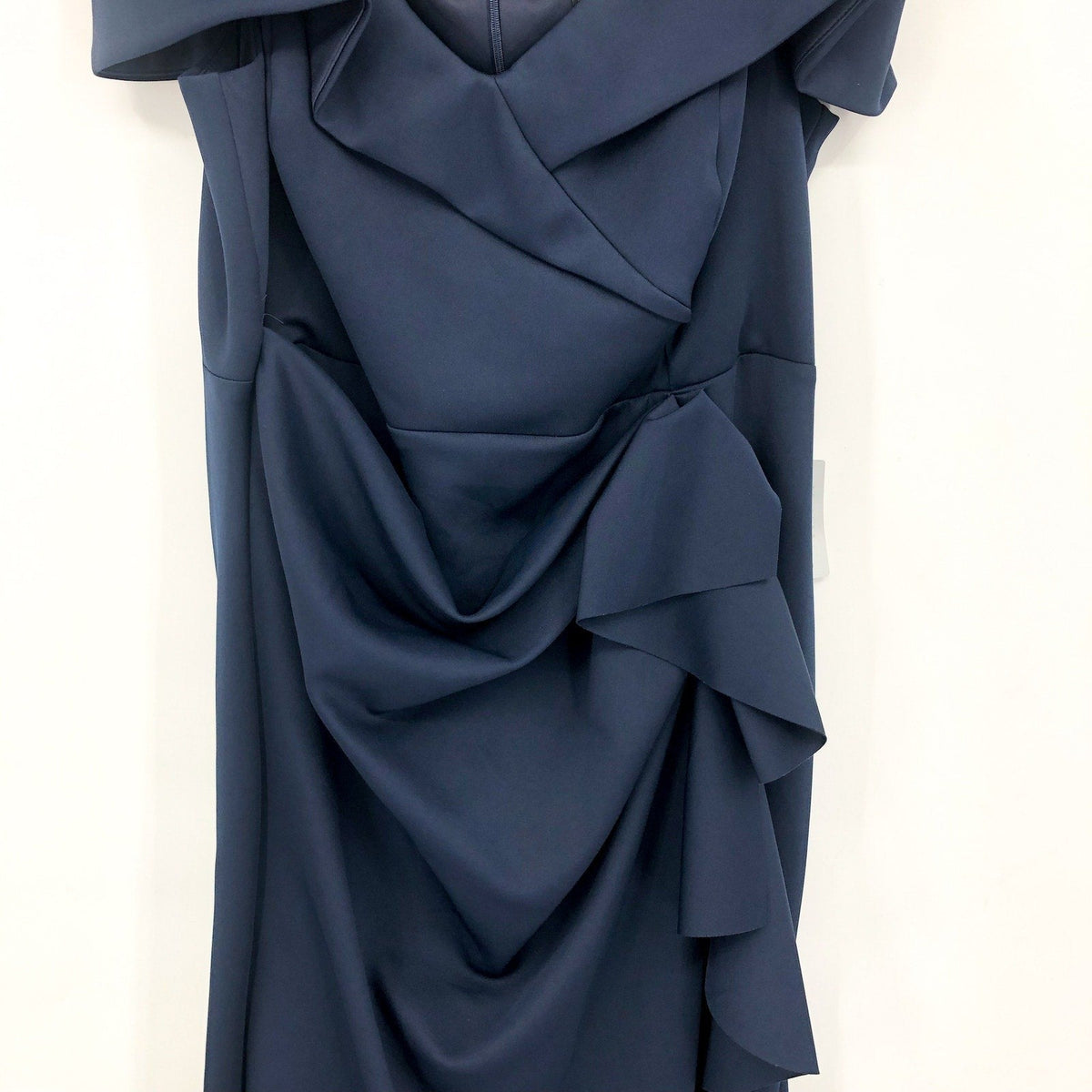 XSCAPE Patti Off the Shoulder Scuba Crepe Dress SIZE 14 Blue Midnight Gown NWT