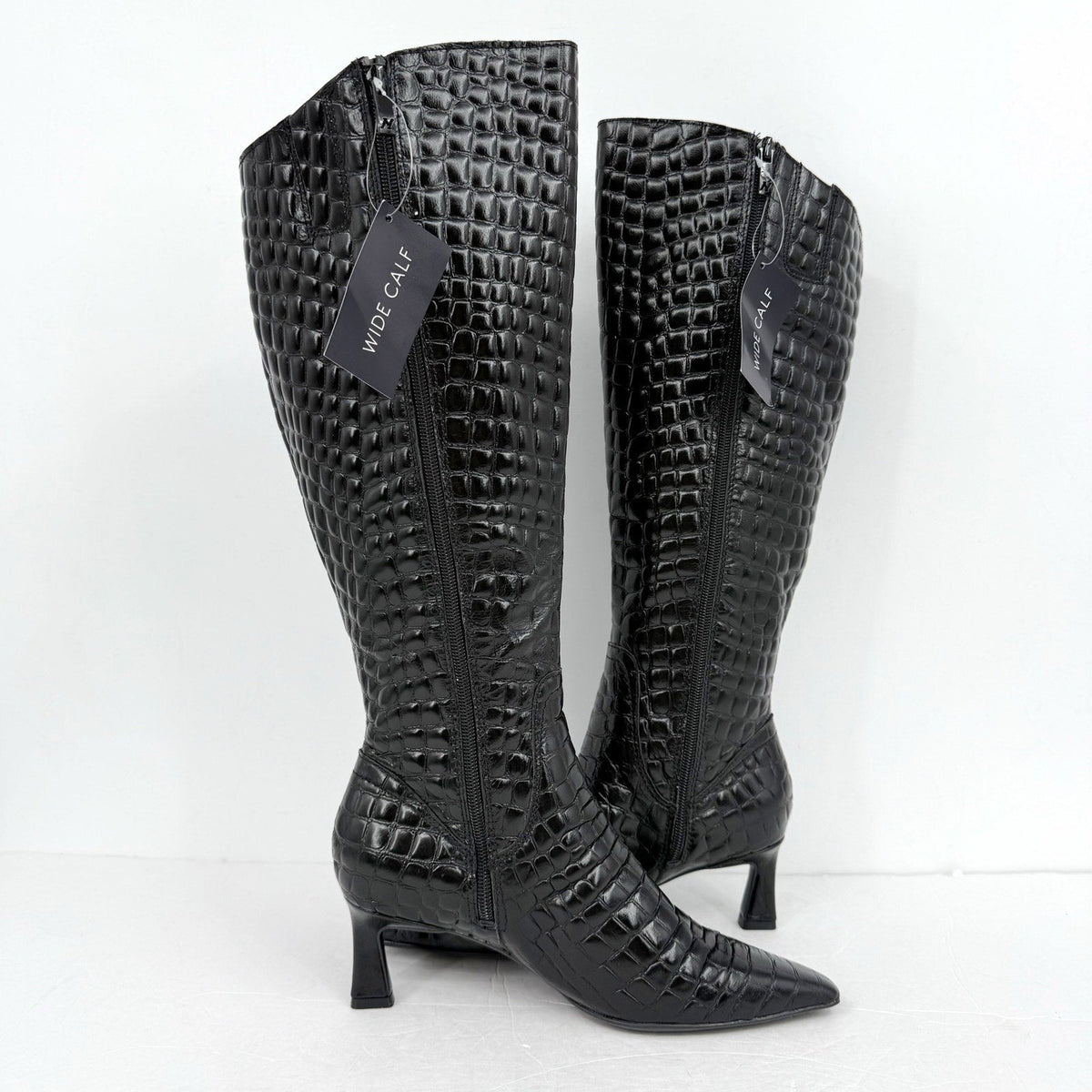 Naturalizer Womens Deesha Knee High Boot 6.5 M Wide Calf Black Croc Leather NWOB