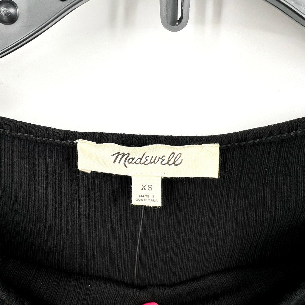 MADEWELL Women's Boat Neck Rib Top XS Jet BlackLong Sleeve NS805 NWT