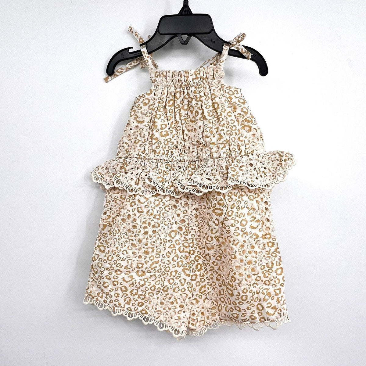 BARDOT Toddler Girls Leopard Trim Romper Size 3T Cream Beige Peplum NWT